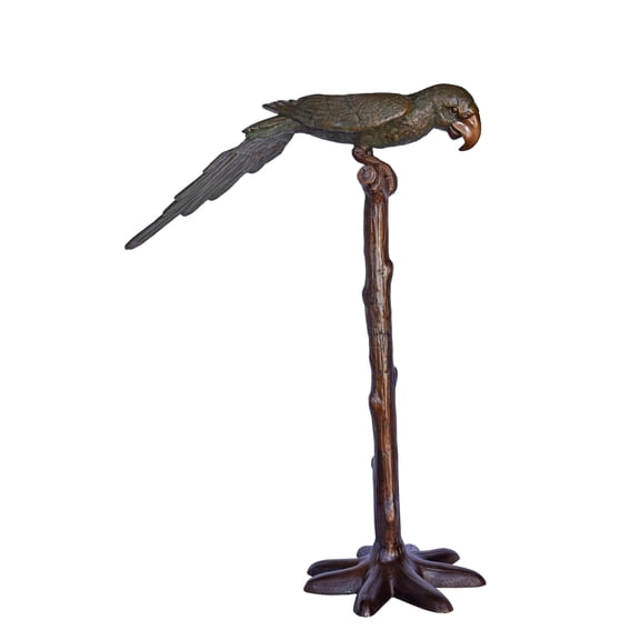Nifao Parrot on a Tree Watching Forward Bronze Statue, Home Decor Sculpture, 36"L x 15"W x 41"H