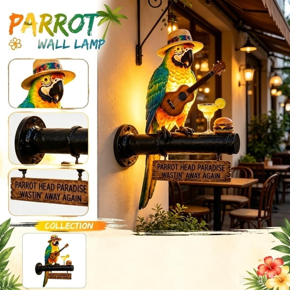 Parrot wall lamp, Rustic Industrial Pipe Mounted Parrot Statue Light, Bright Warm Illumination for Indoor Workspaces & Gamerooms.