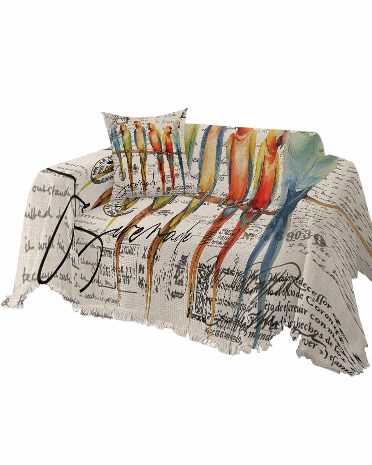 Parrots Beige Sofa Couch Covers for Dog,Washable Sofa Throw Cover Single Slipcoverfor Armchair,Vintage Colorful Tropical Animal Bird Newspaper Couch Protector Towel Blanket Medium 71x91