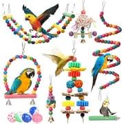 Parrots Bird Toy Grudel Toys and Accessories 12 Packs, Swing Chew Tearing Saffles Ladder Climbing Bird Cage Toy for Cleaning Small Parakeets, African Grey