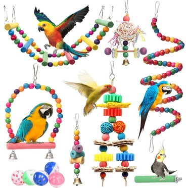 Parrots Bird Toy Grudel Toys and Accessories 12 Packs, Swing Chew Tearing Saffles Ladder Climbing Bird Cage Toy for Cleaning Small Parakeets, African Grey