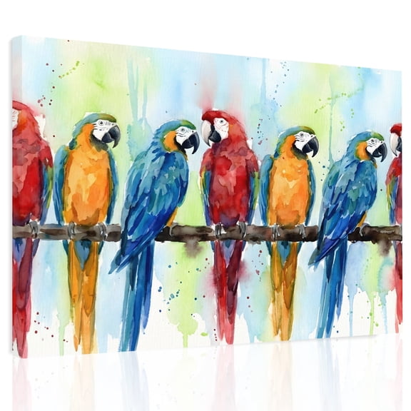 Parrots Canvas Print Wall Art, Animals Branches Watercolor Bird Wall Decor Modern Artwork Paintings Pictures for Living Room Framed and Stretched Ready to Hang 24" x 32"