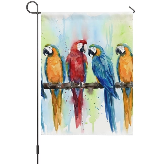 Parrots House Flags For Outdoor, Animals Branches Watercolor Bird Small Double Side Yard Flags Weather Proof House Decor for Lawn Outside Holiday 28 x 40 Inches