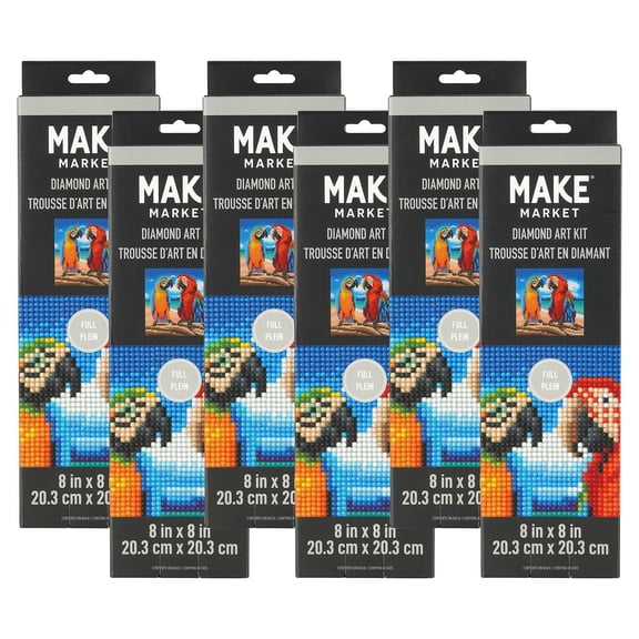 Parrots Painting Diamond Art Kit by Make Market â€“ Full Drill with Gems & Tools - 8" x 8" Canvas - 6 Pack