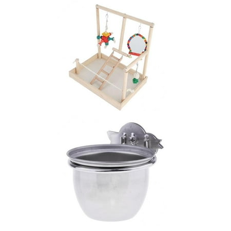 Parrots Perch Playstand W/ Birds Water Food Bowls For Birds Parrots Finches