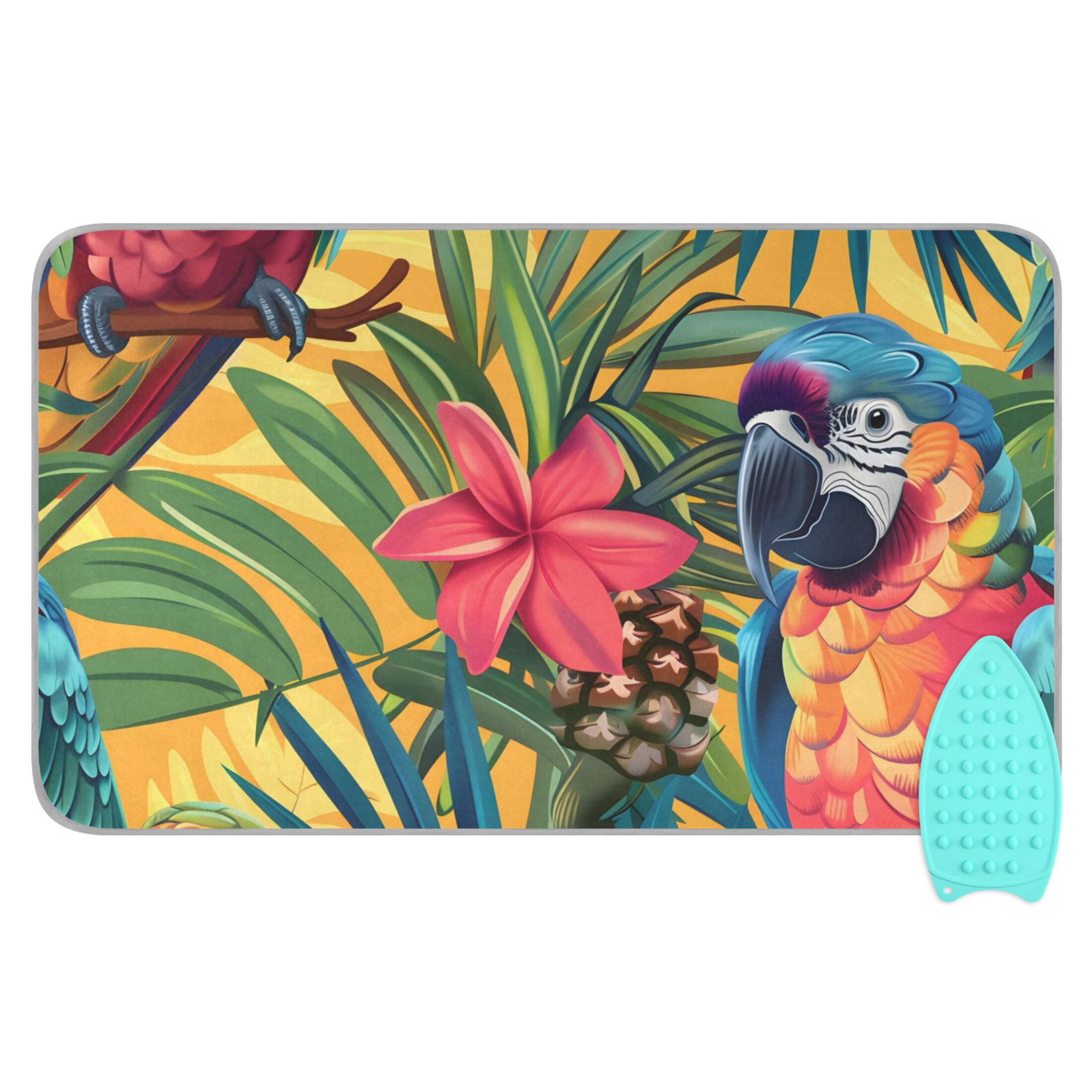 Parrots Pineapples Flower Palm Leaves Ironing Mat Blanket Portable Travel Ironing Pad Heat Resistant Pad 47.2" x 27.6”