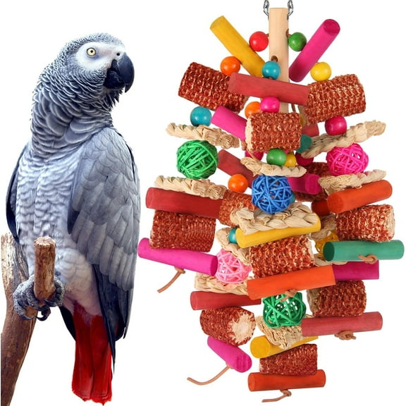 Parrots Toys for Cockatiels, Budgies, Conures, Lovebirds, Quakers, Parrotlets, Caiques, Senegals, Meyer's & Other Small/Medium Birds - Natural Chewing & Foraging Toy with