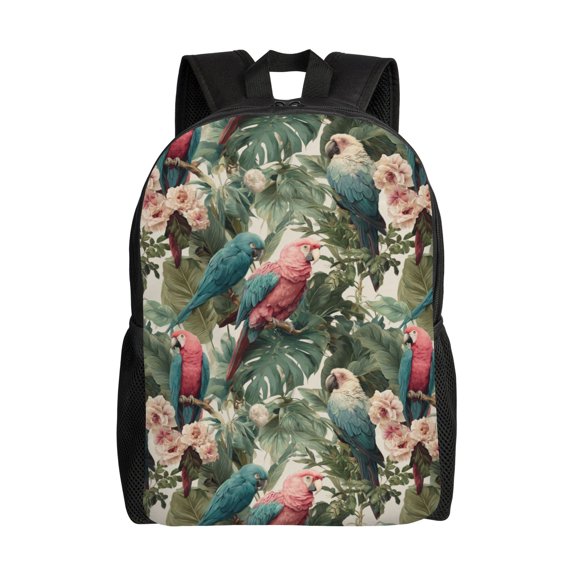 Parrots in foliage Backpack with 15 Inch Laptop Compartment,Water-Resistant Daypack, Large Capacity Backpack with Adjustable Breathable Shoulder Straps for Daily Use Travel Gym