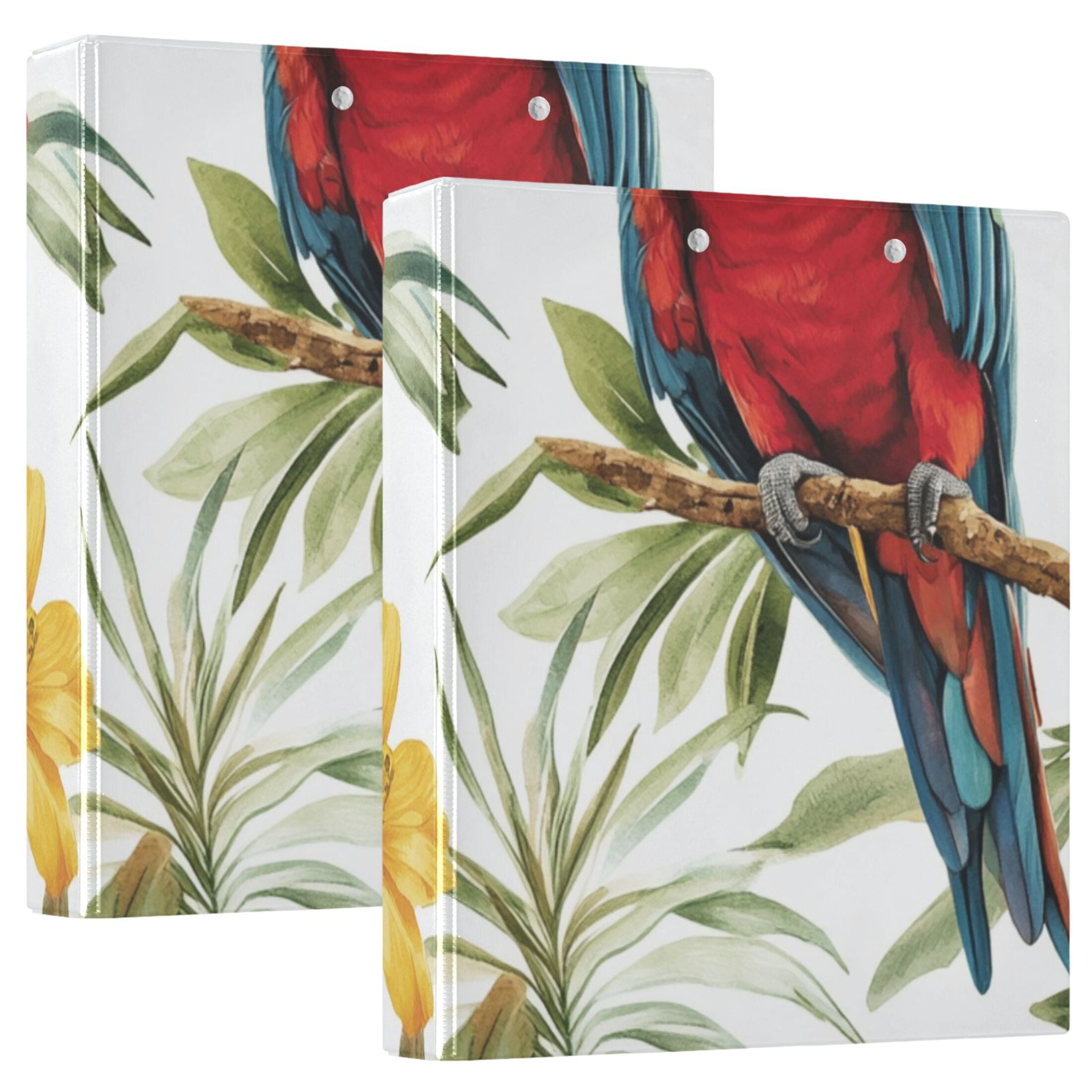 Parrots in Leaves 3 Ring Binders 1.5 inch Hardcover File Folders with Interior Pockets A4 Size Organizer for School Office Hospital