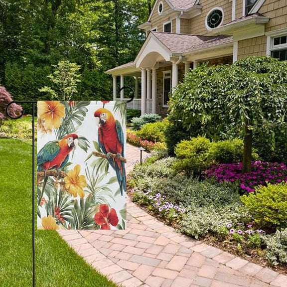 Parrots in Leaves Garden Flag Double Sided 12 x 18 Inch Outside Yard Decoration Outdoor Flag