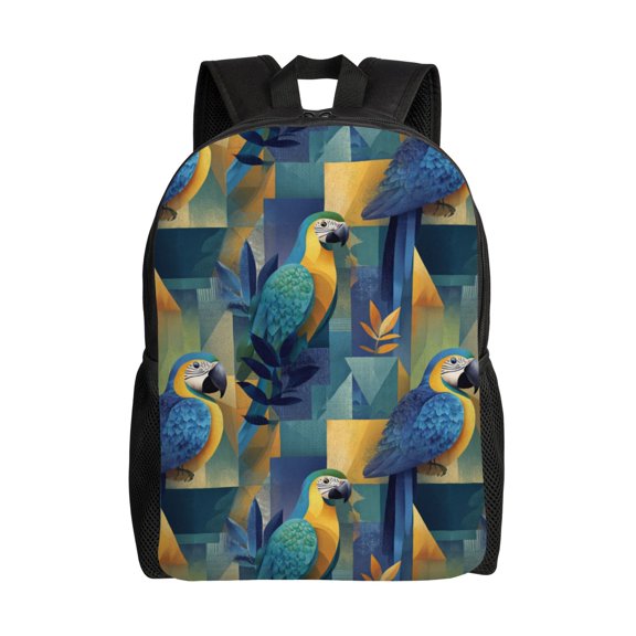 Parrots in jungle setting Backpack with 15 Inch Laptop Compartment,Water-Resistant Daypack, Large Capacity Backpack with Adjustable Breathable Shoulder Straps for Daily Use Travel Gym