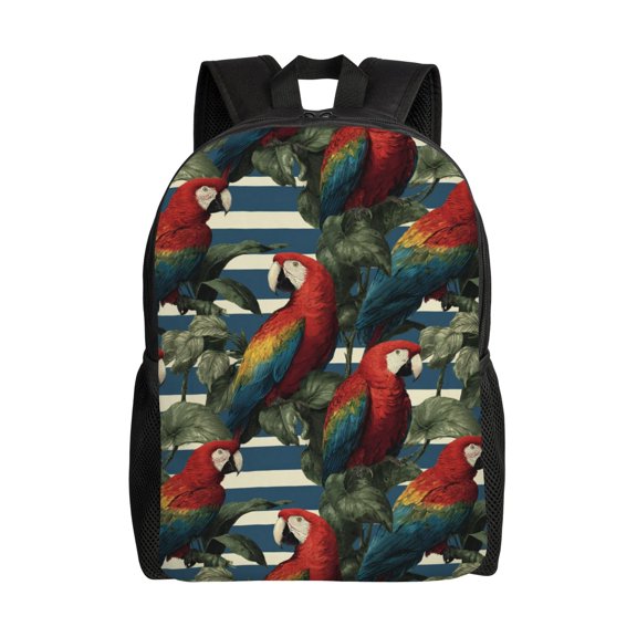 Parrots and leaves Backpack with 15 Inch Laptop Compartment,Water-Resistant Daypack, Large Capacity Backpack with Adjustable Breathable Shoulder Straps for Daily Use Travel Gym