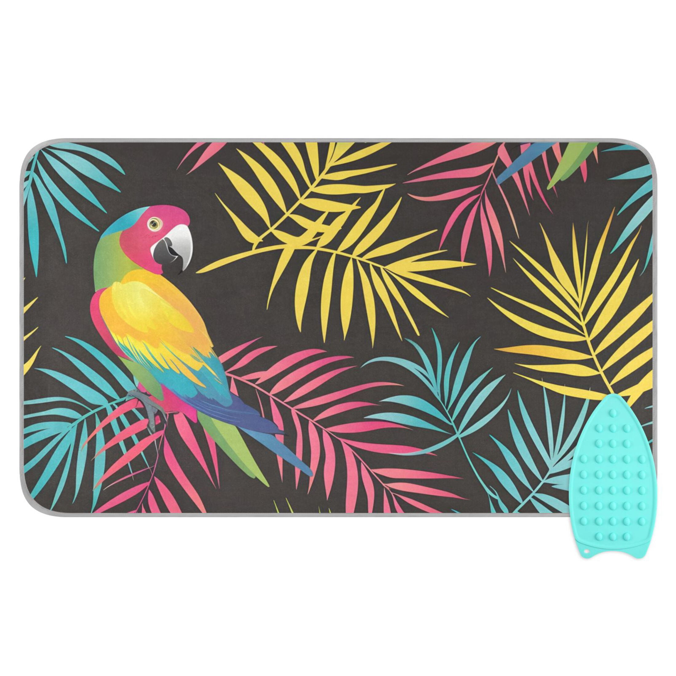 Parrots with Colorful Palm Leaves Ironing Mat Blanket Portable Travel Ironing Pad Heat Resistant Pad 47.2" x 27.6”