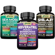 Parrox Advanced Wellness Trio - Sea Moss, Resveratrol NAD& Shilajit Supplements - 180 Count