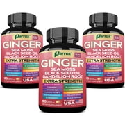 Parrox Ginger Black Seed Oil Ashwagandha Turmeric Bladderwrack Burdock Sea Moss Vitamin C Vitamin D3 Elderberry Manuka Honey Dandelion Yellow Dock Chlorophyll ACV Apple Cider Vinegar 3 Pack