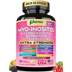 Parrox Myo-Inositol Supplement, Berberine, D-Chiro Inositol, Folate, Chromium, Vitamin D3, DIM, Chasteberry, Ashwagandha, Ceylon Cinnamon, Vitamin K2, Zinc, Magnesium, Bioperine, B12 (90 Capsules)