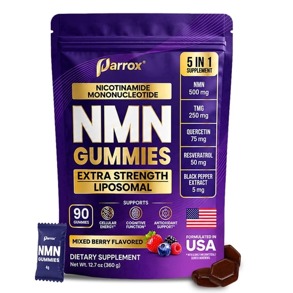 Parrox NMN Longevity Gummies, 500mg NMN Extra Strength, Precursor to Boost NAD Levels for Cellular Energy, Metabolism & Healthy Aging Support, 90 Gummies