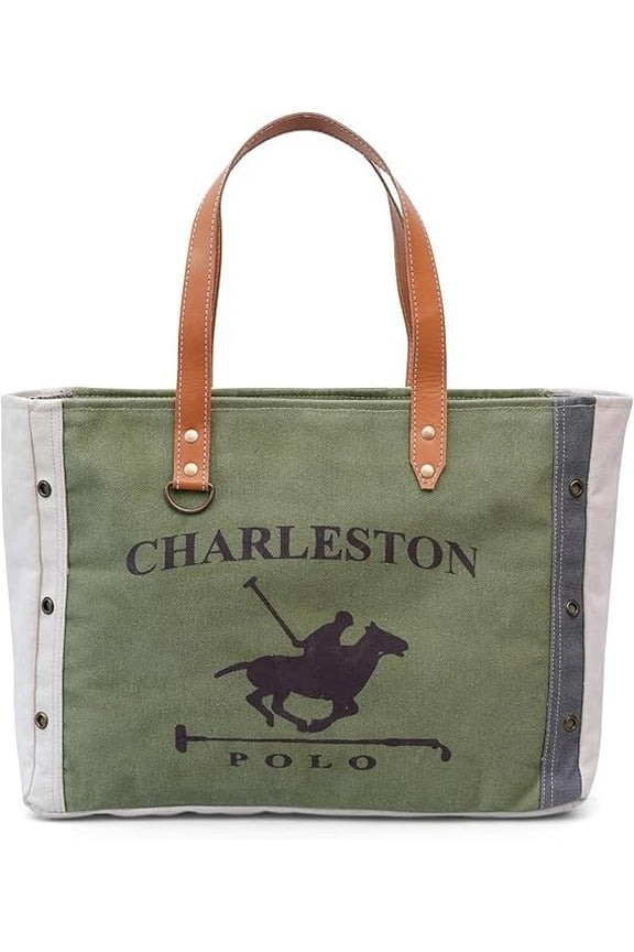 Adult Upcycled Canvas Tote Crossbody/Shoulder Bag, Green, 1-Piece