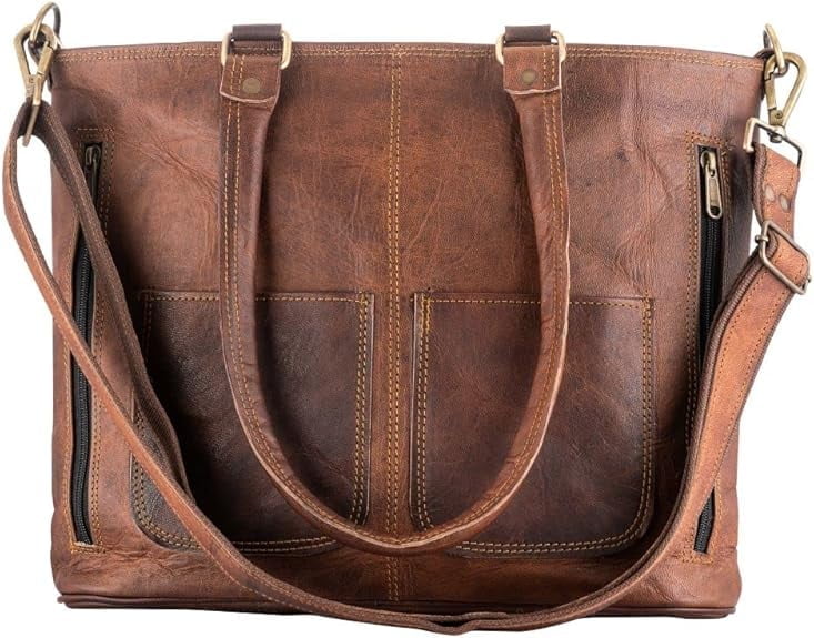 Parrys Leather World Women's Leather Tote Cross Body Handbag, 1-Piece, Brown