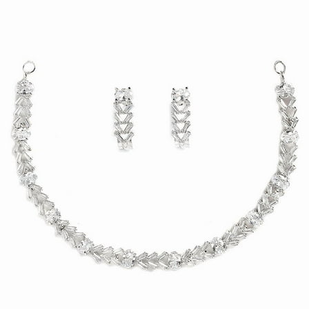 Parshwa Creations CZ AD Indian Women's Silver Plated Jewelry Choker Set, Rhinestone Crystal Drop Prom Party Accessories Wedding Bride Earrings Necklace Set