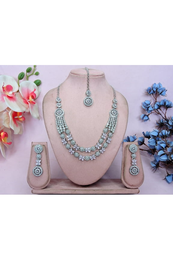 Exquisite Indian Bollywood Wedding & Bridal Wear Silver Plated Women's Kundan Jewelry Choker Necklace Set