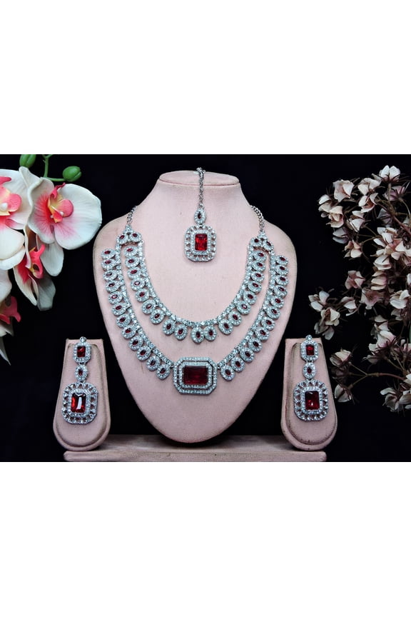 Exquisite Indian Bollywood Wedding & Bridal Wear Silver Plated Women's Kundan Jewelry Choker Necklace Set