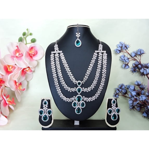 Parshwa Creations Exquisite Indian Bollywood Wedding & Bridal Wear Silver Plated Women's Kundan Jewelry Choker Necklace Set