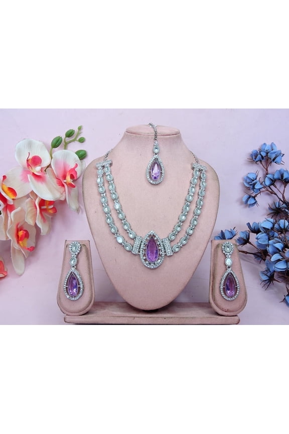 Exquisite Indian Bollywood Wedding & Bridal Wear Silver Plated Women's Kundan Jewelry Choker Necklace Set