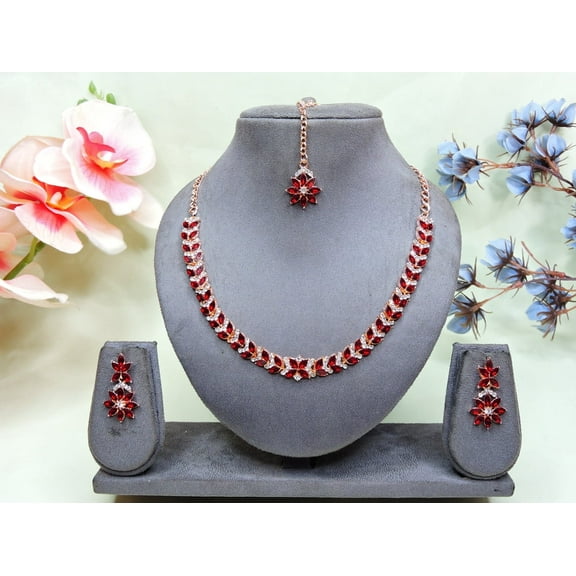 Parshwa Creations Exquisite Indian Bollywood Wedding & Party Wear Rose Gold Plated Women's Kundan Jewelry Choker Necklace Set