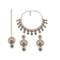 Parshwa Creations Green Indian Bollywood Wedding & Party Wear Rose Gold Plated Women's Kundan Jewelry Choker Necklace Set