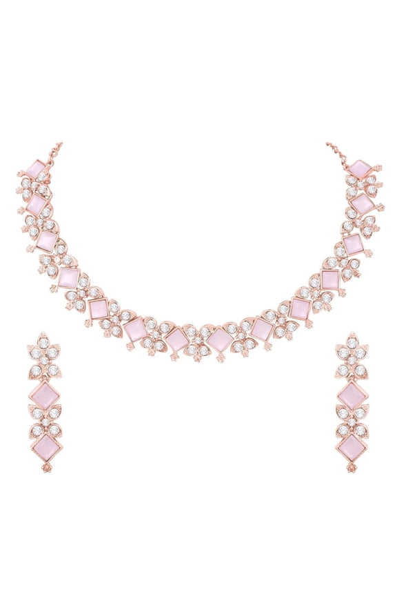 Exquisite Indian Bollywood Wedding Rose Gold Plated Kundan Jewelry Choker Necklace Set