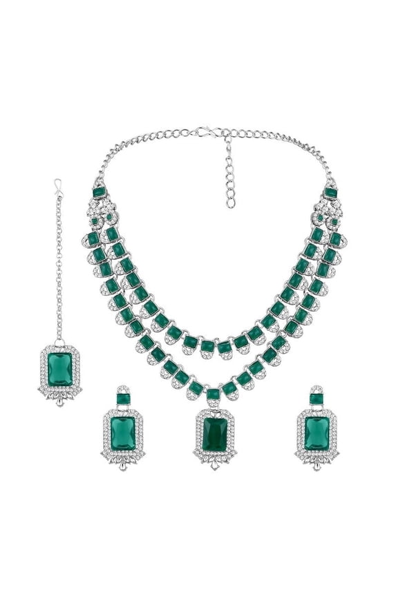 Exquisite Indian Bollywood Wedding Silver Plated Choker Necklace Set