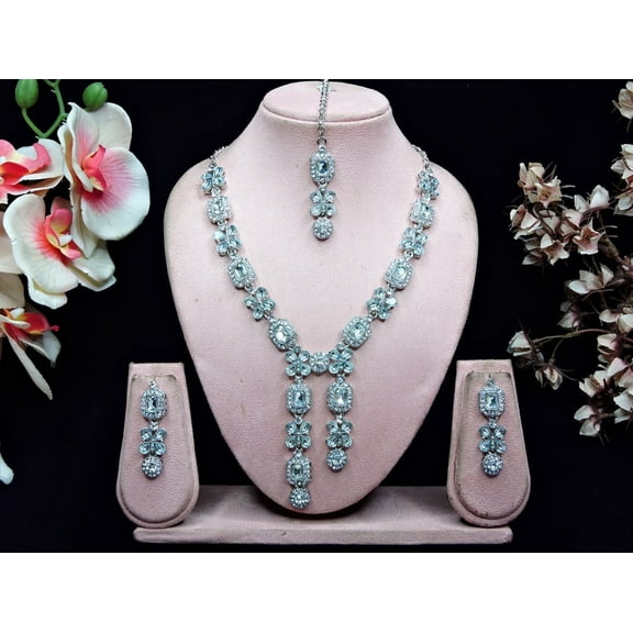 Parshwa Creations Choker Indian Bollywood Wedding Necklace Set, Silver Plated