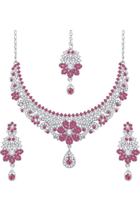 Exquisite Indian Bollywood Wedding Silver Plated Choker Necklace Set