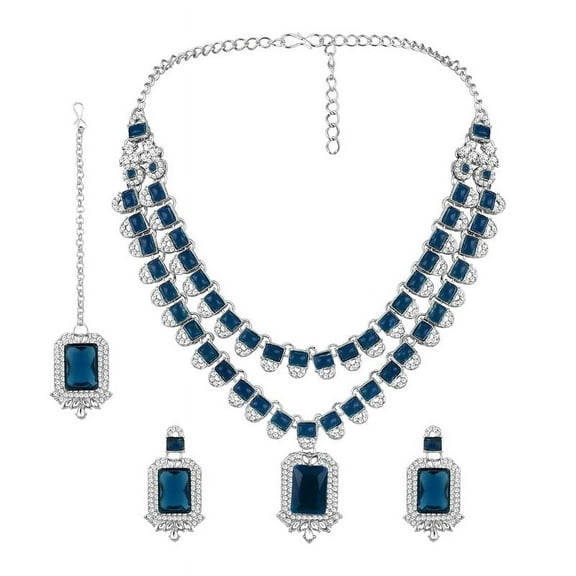 Parshwa Creations Exquisite Indian Bollywood Wedding Silver Plated Choker Necklace Set