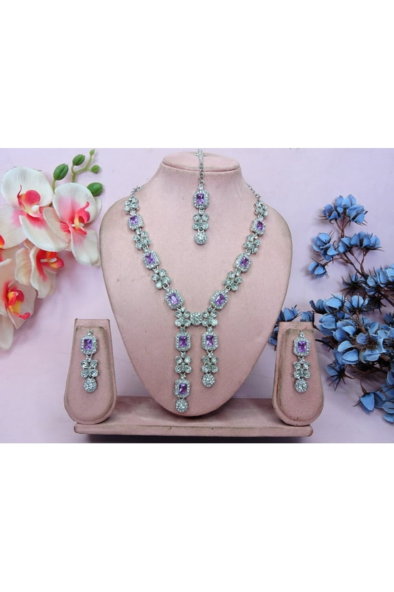 Exquisite Indian Bollywood Wedding Silver Plated Choker Necklace Set