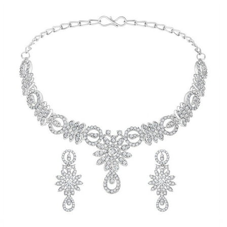 Parshwa Creations Exquisite Indian Bollywood Wedding Silver Plated Rhinestone Choker Necklace Set
