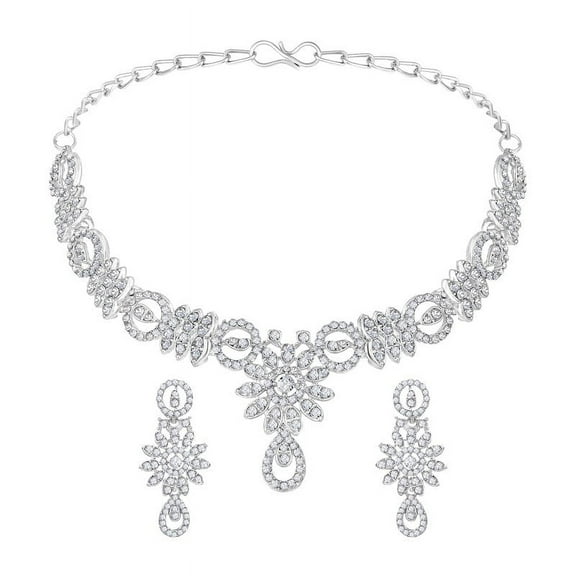 Parshwa Creations Exquisite Indian Bollywood Wedding Silver Plated Rhinestone Choker Necklace Set