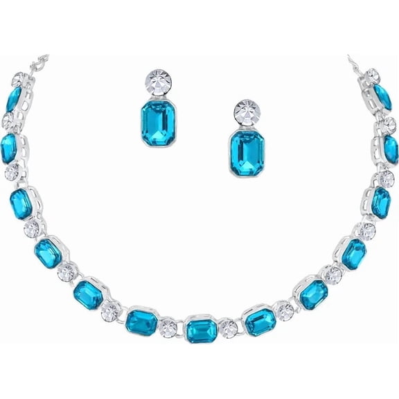 Parshwa Creations Indian Bollywood Style Silver Plated Rhinestone Jewelry Set Necklace with Earrings for Women - Crystal, Alloy Jewelry Set for Party, Wedding, Engagement