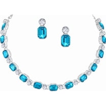 Parshwa Creations Indian Bollywood Style Silver Plated Rhinestone Jewelry Set Necklace with Earrings for Women - Crystal, Alloy Jewelry Set for Party, Wedding, Engagement