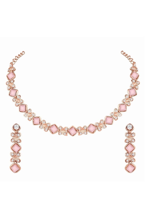 Indian Bollywood Wedding & Party Wear Rose Gold Plated Women's Kundan Jewelry Choker Necklace Set Pink