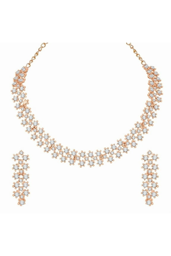 Indian Bollywood Wedding & Party Wear Rose Gold Plated Women's Kundan Jewelry Choker Necklace Set