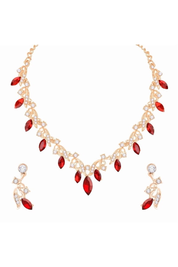 Indian Gold Plated Crystal Drop Jewelry Set,Bollywood Style Wedding & Bridal Wear Necklace Earrings Rhinestone Jewelry Set MAROON