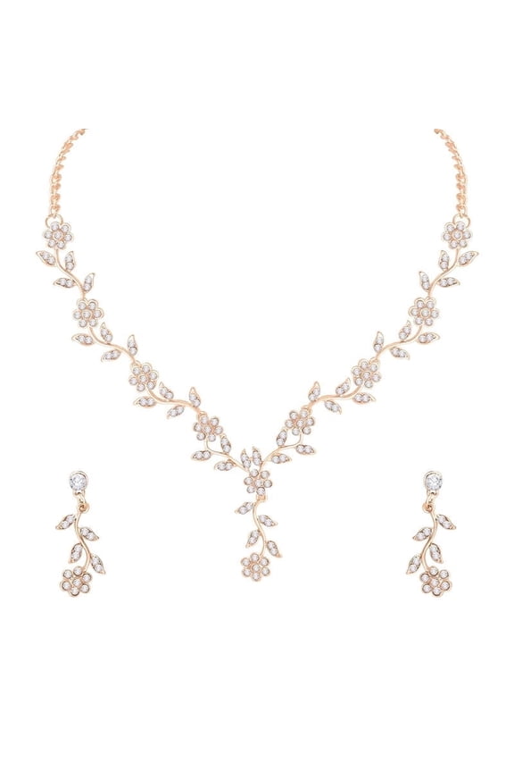 Indian Women's Jewelry Set, Rose Gold Plated Rhinestone Crystal Drop Prom Party Accessories Wedding Bride Earrings Necklace Set