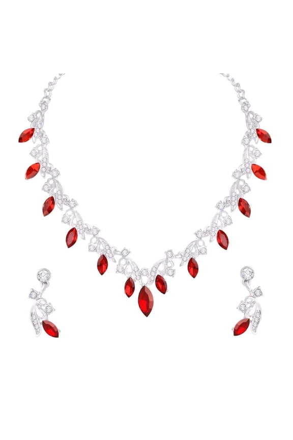 Indian Women's Jewelry Set, Silver Plated Rhinestone Crystal Drop Prom Party Accessories Wedding Bride Earrings Necklace Set