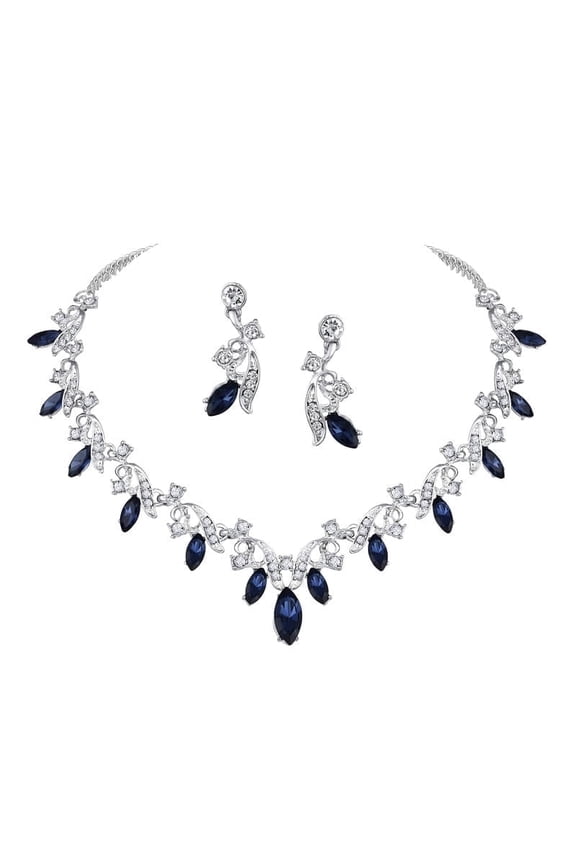 Indian Women's Jewelry Set, Silver Plated Rhinestone Crystal Drop Prom Party Accessories Wedding Bride Earrings Necklace Set
