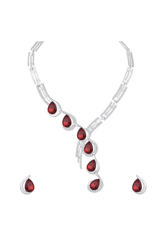 Indian Women's Jewelry Set, Silver Plated Rhinestone Crystal Drop Prom Party Accessories Wedding Bride Earrings Necklace Set