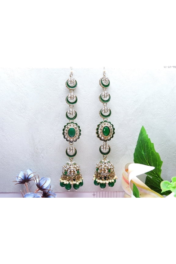 Chandbali Mehandi Finish Meenakari Indian Women's Earrings, Alloy