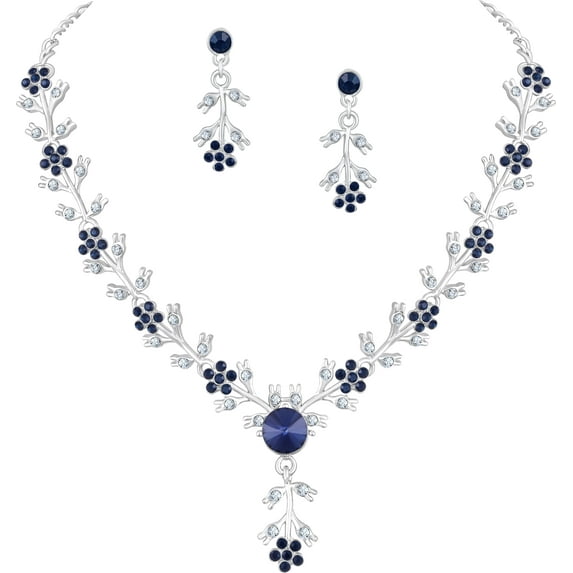 Parshwa Creations Indian Women's Silver Plated Bollywood Fashion Alloy Jewelry Set, Rhinestone, Crystal Studed Prom Party Accessories Wedding Bride Earrings Necklace Set,Gift For Her Jewelry