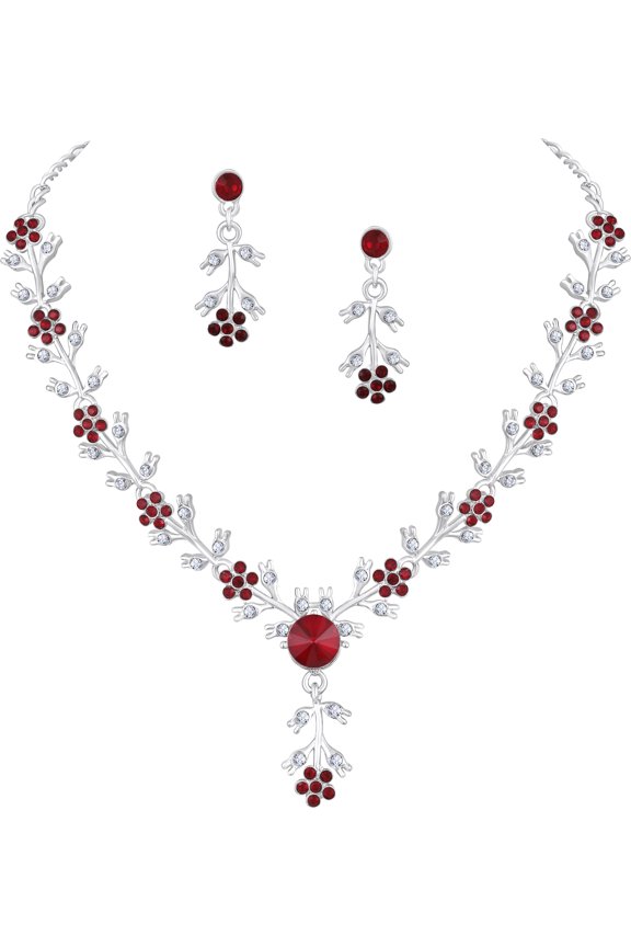 Indian Women's Silver Plated Bollywood Fashion Alloy Jewelry Set, Rhinestone, Crystal Studed Prom Party Accessories Wedding Bride Earrings Necklace Set,Gift For Her Jewelry